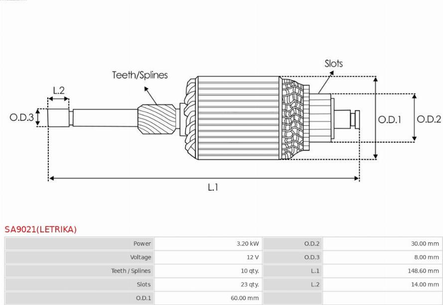 AS-PL SA9021(LETRIKA) - Якорь, стартер autospares.lv