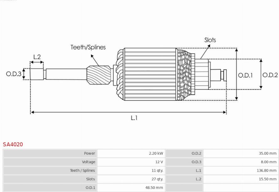 AS-PL SA4020 - Якорь, стартер autospares.lv