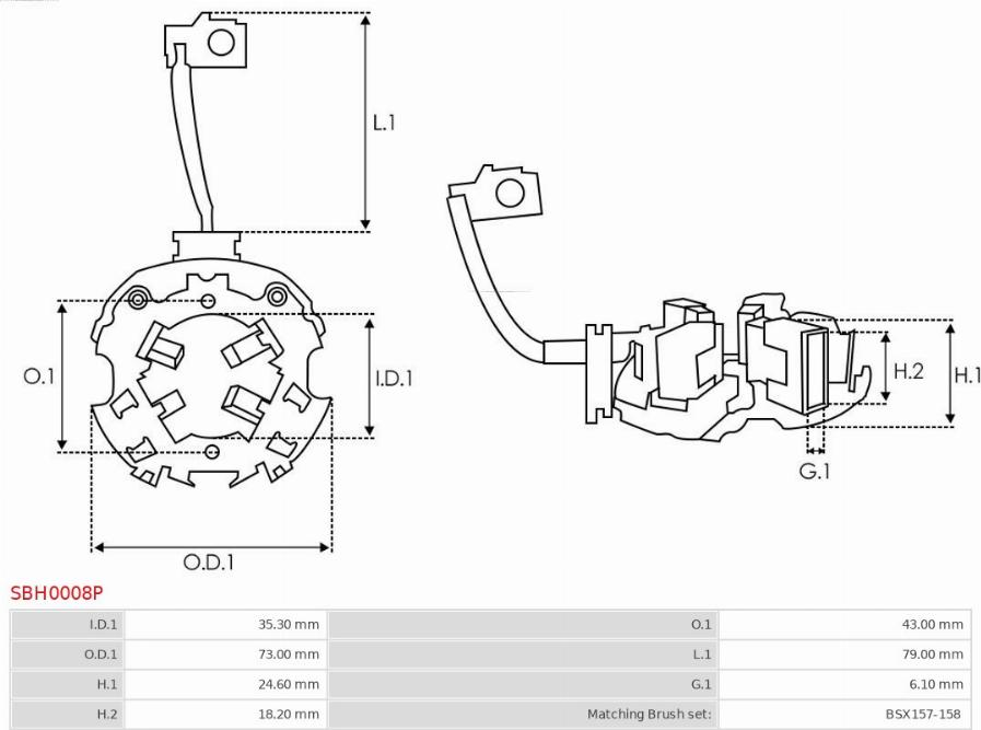 AS-PL SBH0008P - Кронштейн, угольная щетка autospares.lv