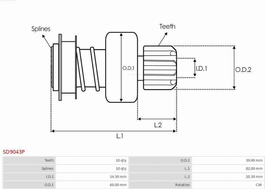 AS-PL SD9043P - Ведущая шестерня, бендикс, стартер autospares.lv