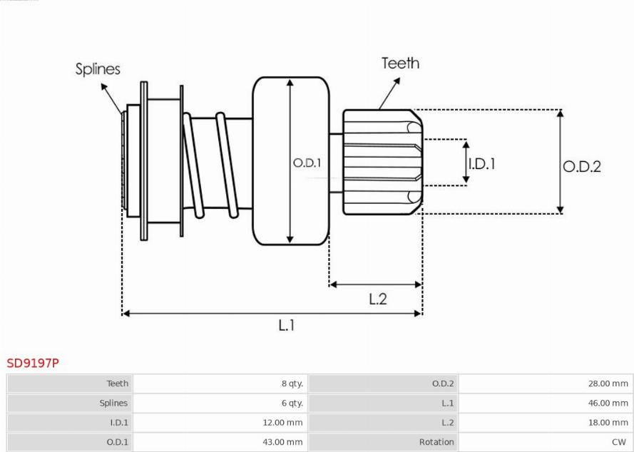 AS-PL SD9197P - Ведущая шестерня, бендикс, стартер autospares.lv