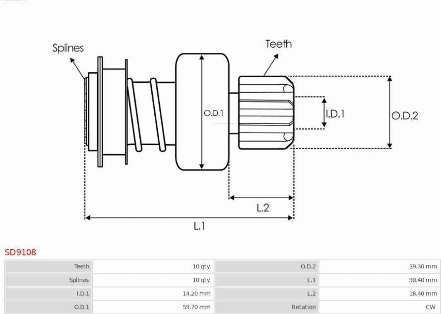 AS-PL SD9108 - Ведущая шестерня, бендикс, стартер autospares.lv