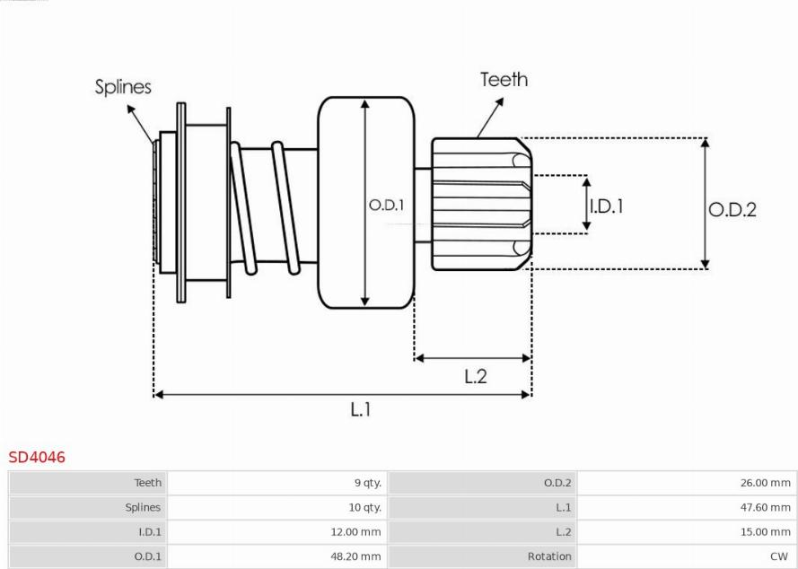 AS-PL SD4046 - Ведущая шестерня, бендикс, стартер autospares.lv