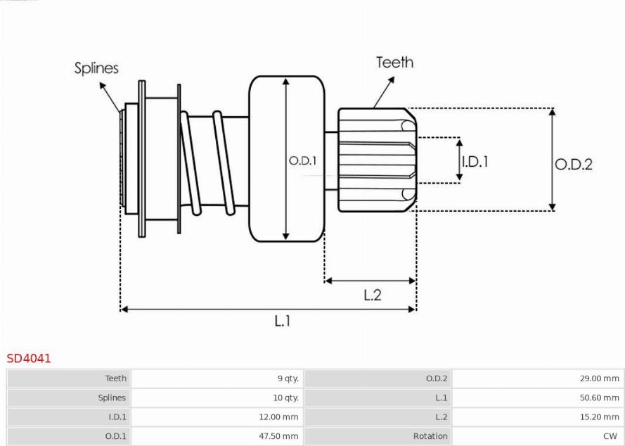 AS-PL SD4041 - Ведущая шестерня, бендикс, стартер autospares.lv