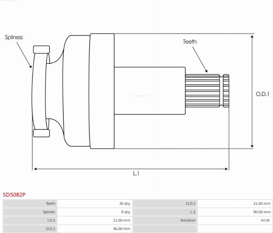 AS-PL SD5082P - Ведущая шестерня, бендикс, стартер autospares.lv