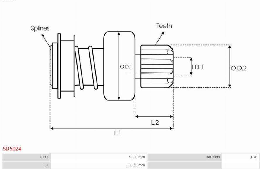 AS-PL SD5024 - Ведущая шестерня, бендикс, стартер autospares.lv