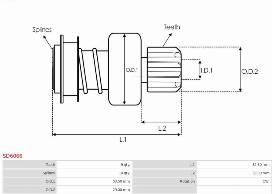 AS-PL SD6066 - Ведущая шестерня, бендикс, стартер autospares.lv