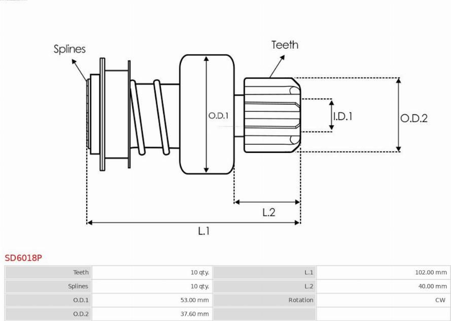 AS-PL SD6018P - Ведущая шестерня, бендикс, стартер autospares.lv