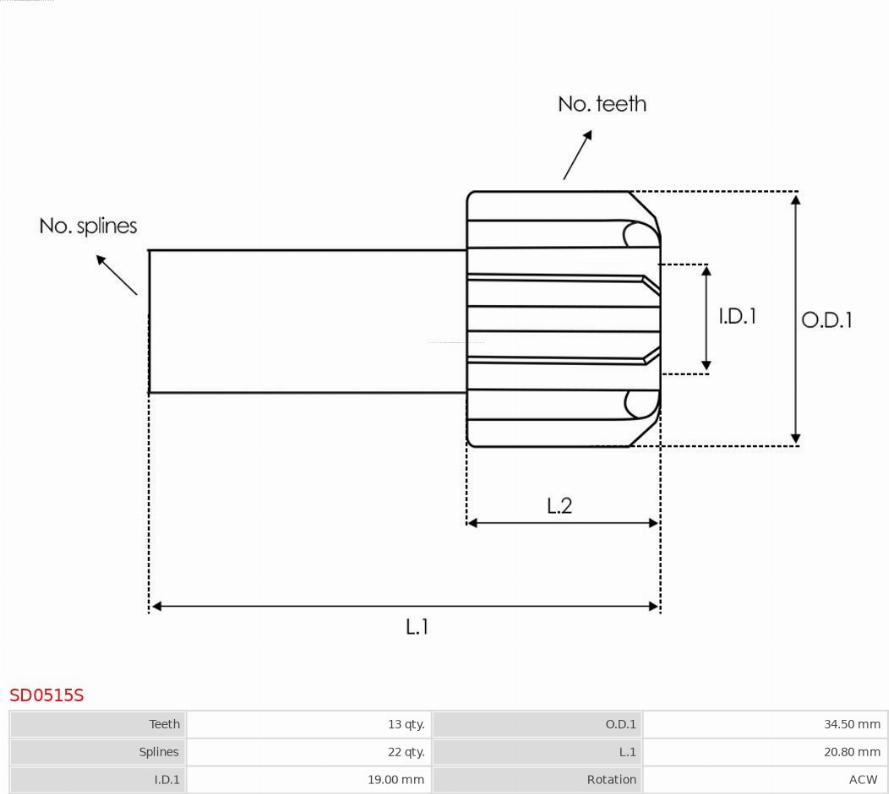 AS-PL SD0515S - Ведущая шестерня, бендикс, стартер autospares.lv