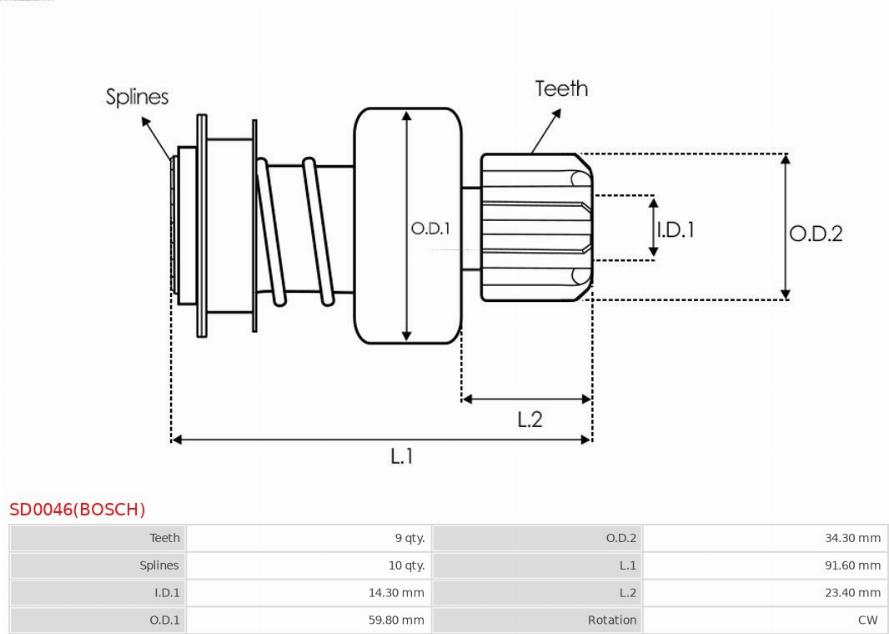 AS-PL SD0046(BOSCH) - Ведущая шестерня, бендикс, стартер autospares.lv