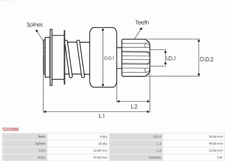 AS-PL SD0088 - Ведущая шестерня, бендикс, стартер autospares.lv