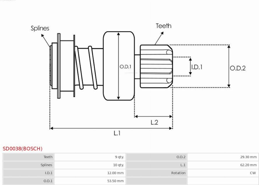 AS-PL SD0038(BOSCH) - Ведущая шестерня, бендикс, стартер autospares.lv