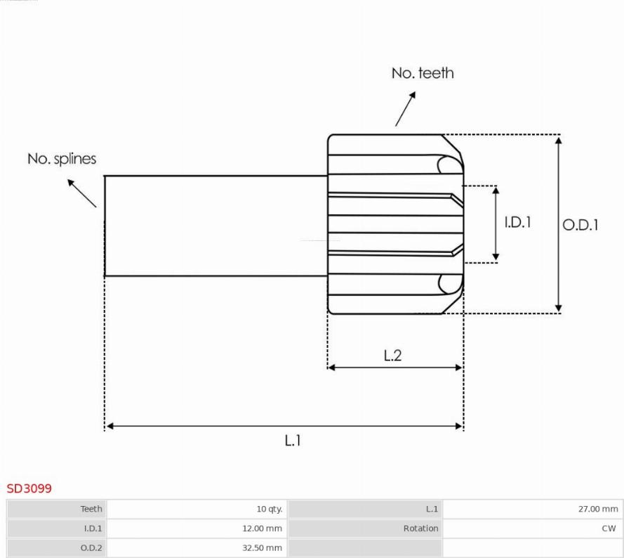 AS-PL SD3099 - Ведущая шестерня, бендикс, стартер autospares.lv