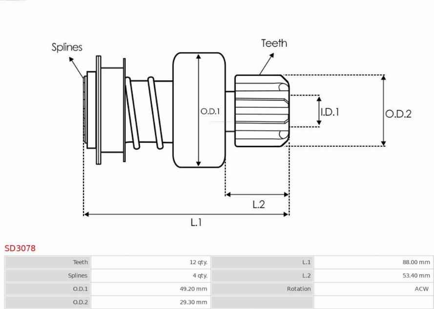 AS-PL SD3078 - Ведущая шестерня, бендикс, стартер autospares.lv