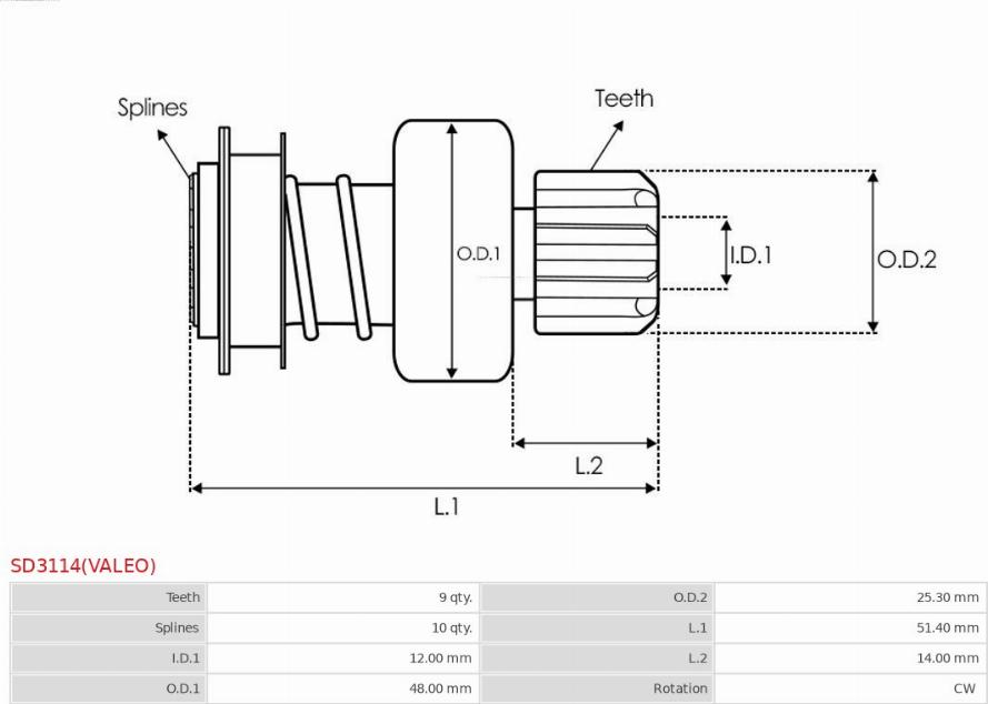 AS-PL SD3114(VALEO) - Ведущая шестерня, бендикс, стартер autospares.lv