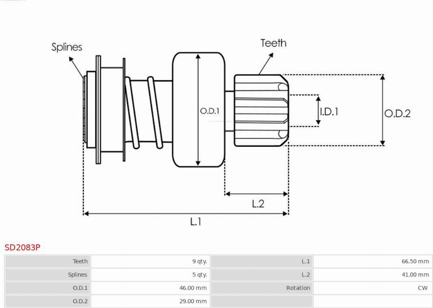 AS-PL SD2083P - Ведущая шестерня, бендикс, стартер autospares.lv