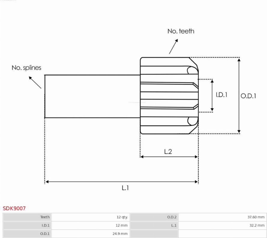 AS-PL SDK9007 - Ведущая шестерня, бендикс, стартер autospares.lv