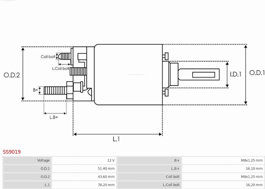 AS-PL SS9019 - Тяговое реле, соленоид, стартер autospares.lv