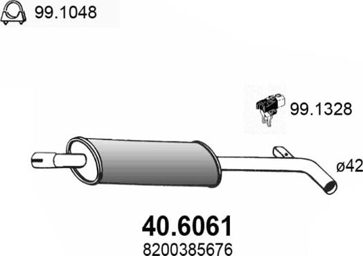 ASSO 40.6061 - Средний глушитель выхлопных газов autospares.lv