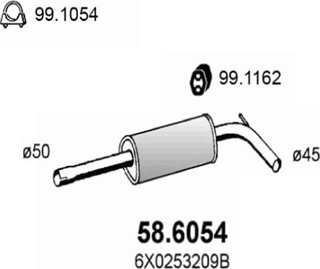 ASSO 58.6054 - Средний глушитель выхлопных газов autospares.lv