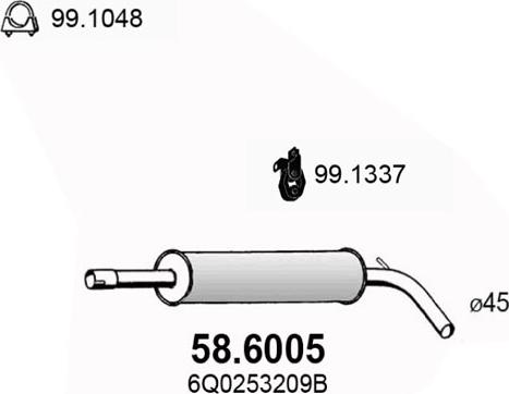 ASSO 58.6005 - Средний глушитель выхлопных газов autospares.lv