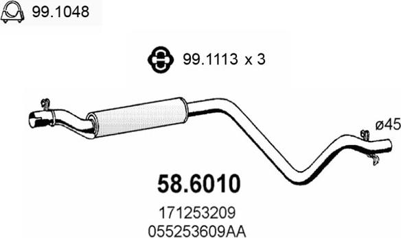 ASSO 58.6010 - Средний глушитель выхлопных газов autospares.lv