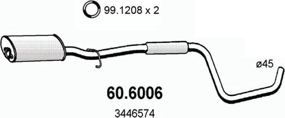 ASSO 60.6006 - Средний глушитель выхлопных газов autospares.lv