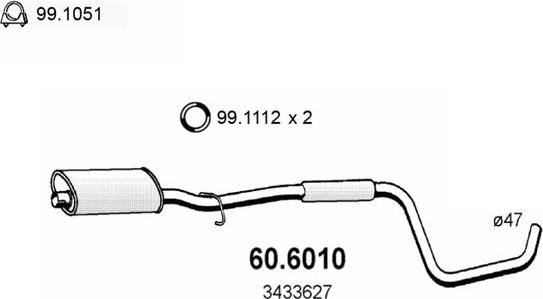 ASSO 60.6010 - Средний глушитель выхлопных газов autospares.lv