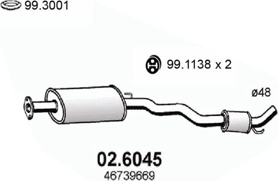 ASSO 02.6045 - Средний глушитель выхлопных газов autospares.lv