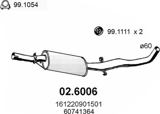 ASSO 02.6006 - Средний глушитель выхлопных газов autospares.lv