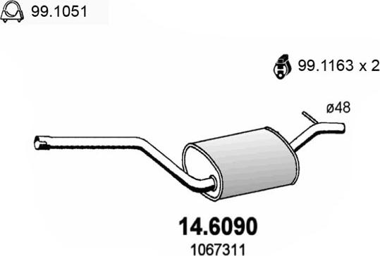 ASSO 14.6090 - Средний глушитель выхлопных газов autospares.lv