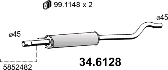 ASSO 34.6128 - Средний глушитель выхлопных газов autospares.lv