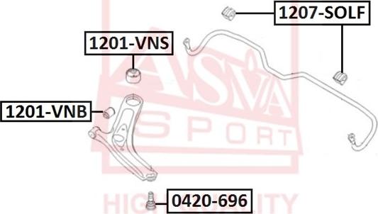 ASVA 1201-VNS - Сайлентблок, рычаг подвески колеса autospares.lv