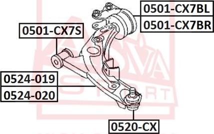 ASVA 0520-CX - Шаровая опора, несущий / направляющий шарнир autospares.lv