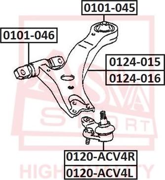 ASVA 0120-ACV4R - Шаровая опора, несущий / направляющий шарнир autospares.lv