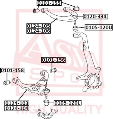 ASVA 0101-155 - Сайлентблок, рычаг подвески колеса autospares.lv