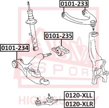 ASVA 0101-233 - Сайлентблок, рычаг подвески колеса autospares.lv