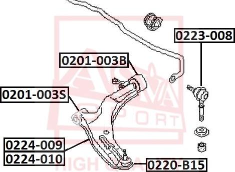 ASVA 0201-003B - Сайлентблок, рычаг подвески колеса autospares.lv