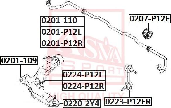 ASVA 0223-P12FR - Тяга / стойка, стабилизатор autospares.lv