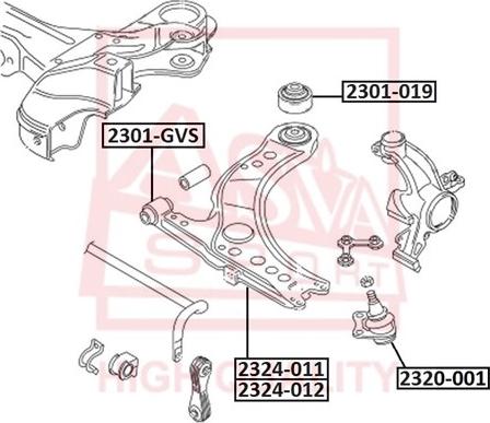 ASVA 2301-019 - Сайлентблок, рычаг подвески колеса autospares.lv