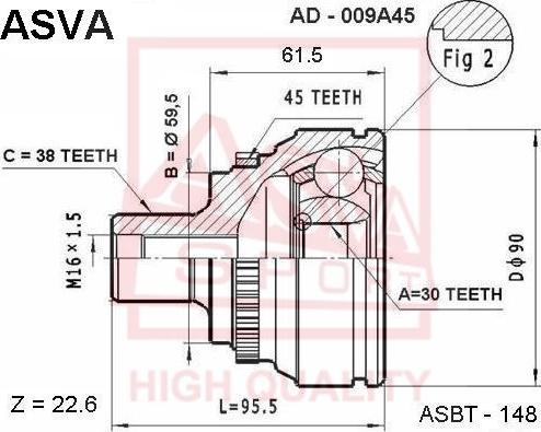 ASVA AD-009A45 - Шарнирный комплект, ШРУС, приводной вал autospares.lv