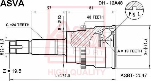 ASVA DH-12A48 - Шарнирный комплект, ШРУС, приводной вал autospares.lv