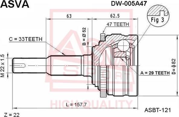 ASVA DW-005A47 - Шарнирный комплект, ШРУС, приводной вал autospares.lv