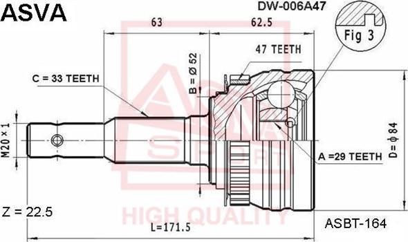 ASVA DW-006A47 - Шарнирный комплект, ШРУС, приводной вал autospares.lv