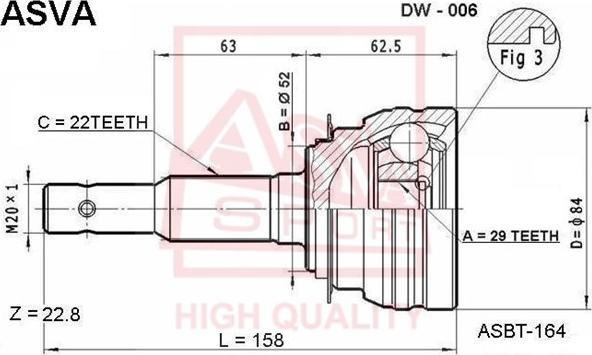 ASVA DW-006 - Шарнирный комплект, ШРУС, приводной вал autospares.lv