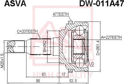 ASVA DW-011A47 - Шарнирный комплект, ШРУС, приводной вал autospares.lv