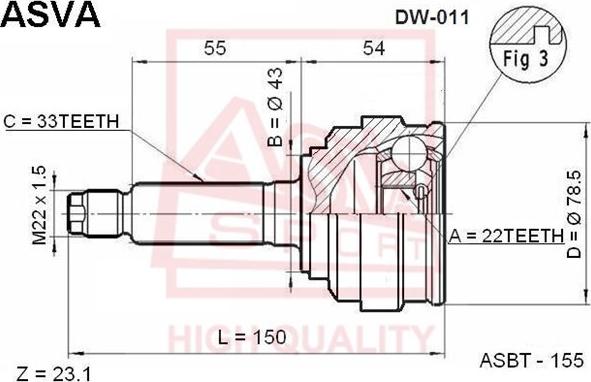 ASVA DW-011 - Шарнирный комплект, ШРУС, приводной вал autospares.lv