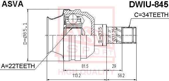 ASVA DWIU-845 - Шарнирный комплект, ШРУС, приводной вал autospares.lv