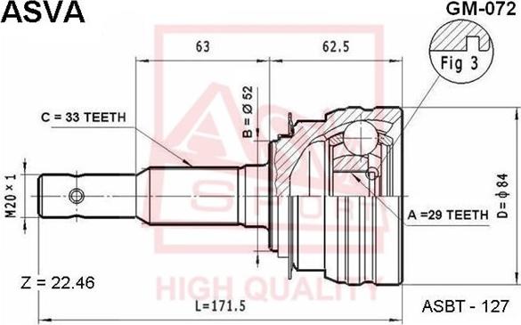 ASVA GM-072 - Шарнирный комплект, ШРУС, приводной вал autospares.lv