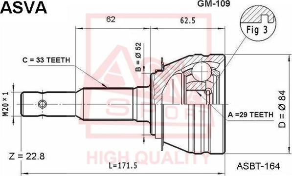 ASVA GM-109 - Шарнирный комплект, ШРУС, приводной вал autospares.lv